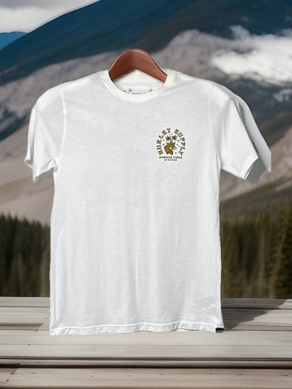 Hurley White Men's Graphic Tee with Small Chest Logo